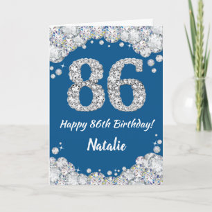 Happy 86th Birthday Blue and Silver Glitter Card