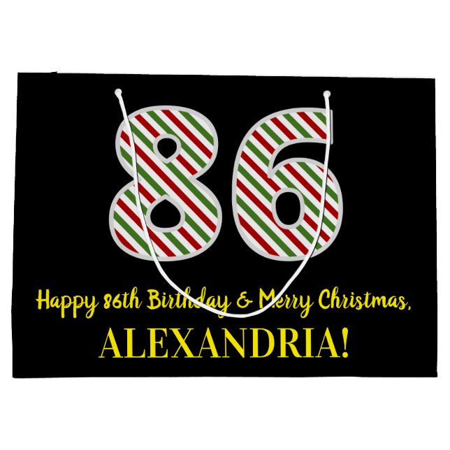 Happy 86th Birthday & Merry Christmas, Custom Name Large Gift Bag (Back)