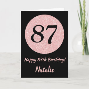 Happy 87th Birthday Black and Rose Pink Gold Card