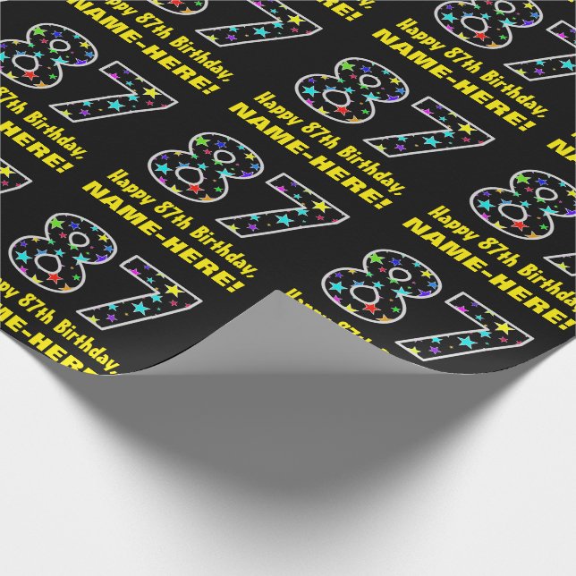 Happy 87th Birthday, Fun Colourful Stars Pattern 8 Wrapping Paper (Corner)