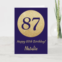 Happy 87th Birthday Navy Blue and Gold Glitter