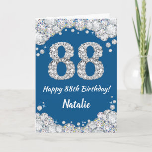 Happy 88th Birthday Blue and Silver Glitter Card