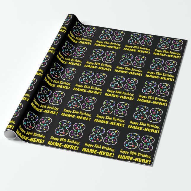 Happy 88th Birthday, Fun Colourful Stars Pattern 8 Wrapping Paper (Unrolled)