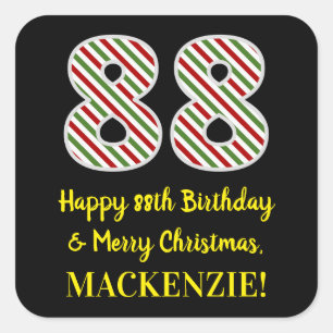 Happy 88th Birthday & Merry Christmas, Custom Name Square Sticker