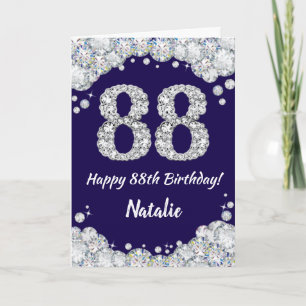 Happy 88th Birthday Navy Blue and Silver Glitter Card