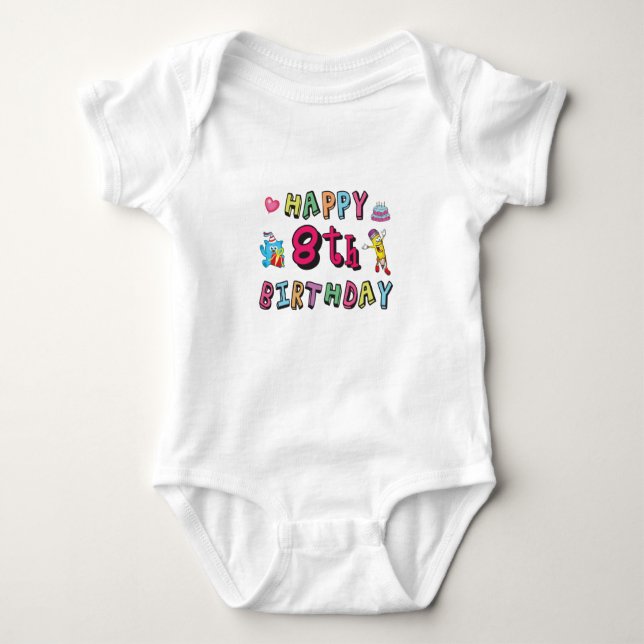 Happy 8th Birthday. 8 year b-day surprise Baby Bodysuit (Front)