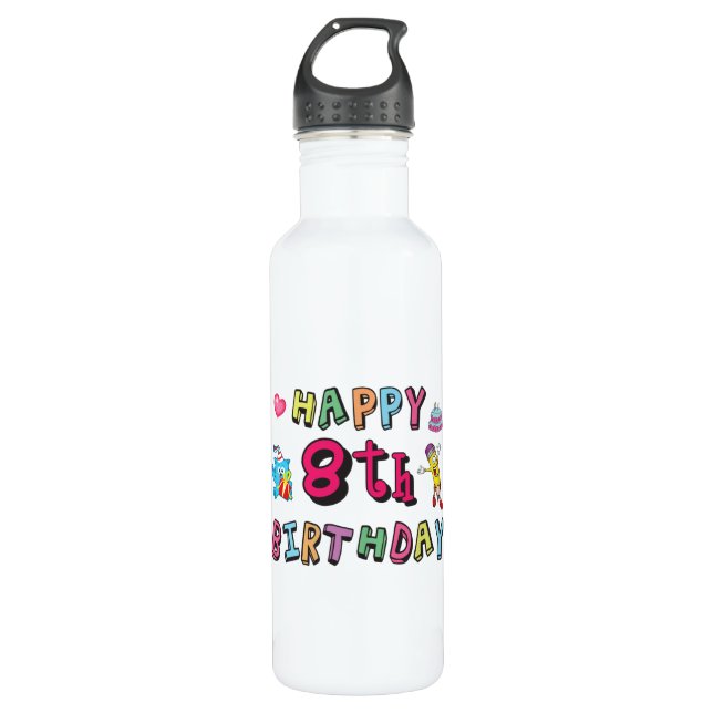 Happy 8th Birthday. 8 year b-day wishes 710 Ml Water Bottle (Front)