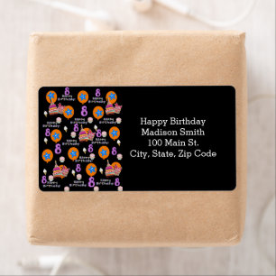 Happy 8th Birthday Address Labels, Black