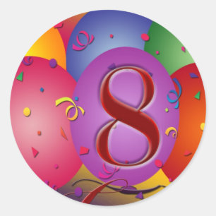 Happy 8th Birthday balloons! Classic Round Sticker