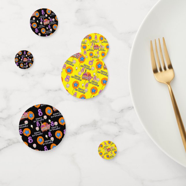 Happy 8th Birthday Confetti, #8 Yellow & Black Confetti (Group)