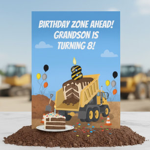 Happy 8th Birthday Grandson Dump Truck Card
