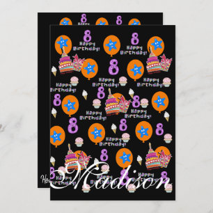 Happy 8th Birthday Invitation Birthday #8 Black