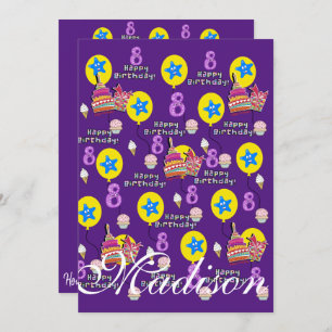 Happy 8th Birthday Invitation Birthday #8 Purple