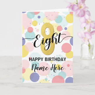 Happy 8th Birthday Pastel Rainbow Gold Girl Card
