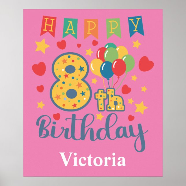 Happy 8th Birthday Poster (Front)
