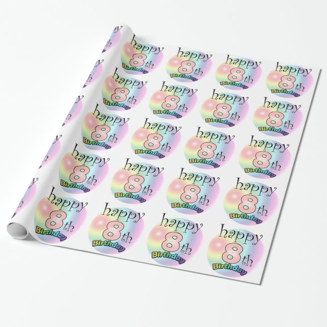 Happy 8th Birthday (roze) Wrapping Paper (Unrolled)