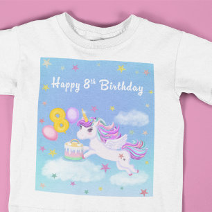 Happy 8th Birthday Unicorn with Birthday Cake T-Shirt