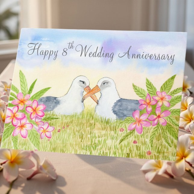 Happy 8th Wedding Anniversary Laysan Albatross Card (Creator Uploaded)