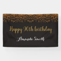 Happy 90th Birthday Banner. Black and Gold Glitter