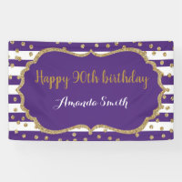 Happy 90th Birthday Banner Purple and Gold Glitter