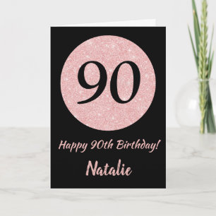 Happy 90th Birthday Black and Rose Pink Gold Card