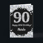 Happy 90th Birthday Black and Silver Glitter Card<br><div class="desc">Happy 90th Birthday Black and Silver Glitter Card with personalised name. For further customisation,  please click the "Customise it" button and use our design tool to modify this template.</div>