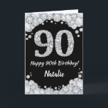 Happy 90th Birthday Black and Silver Glitter Card<br><div class="desc">Happy 90th Birthday Black and Silver Glitter Card with personalised name. For further customisation,  please click the "Customise it" button and use our design tool to modify this template.</div>
