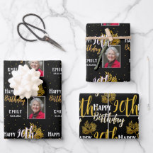 Happy 90th Birthday Black Gold Foliage Photo 