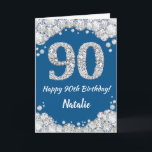 Happy 90th Birthday Blue and Silver Glitter Card<br><div class="desc">Happy 90th Birthday Blue and Silver Glitter Card with personalised name. For further customisation,  please click the "Customise it" button and use our design tool to modify this template.</div>