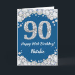 Happy 90th Birthday Blue and Silver Glitter Card<br><div class="desc">Happy 90th Birthday Blue and Silver Glitter Card with personalised name. For further customisation,  please click the "Customise it" button and use our design tool to modify this template.</div>