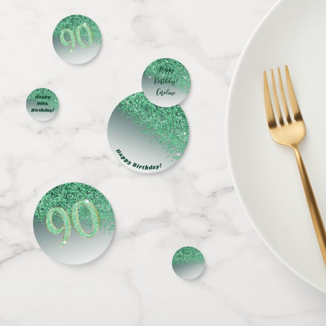 Happy 90th Birthday Chic Falling Green Glitter Confetti (Group)