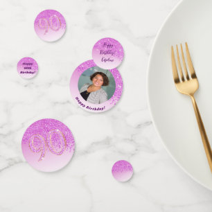Happy 90th Birthday Chic Falling Pink Glitter Confetti
