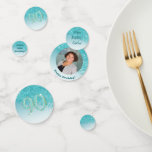 Happy 90th Birthday Chic Teal Blue Glitter Confetti<br><div class="desc">Chic Falling Teal Blue Glitter with teal blue gradient,  shiny stars and photo.
Great for a fun 90h Birthday Party.</div>