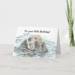 Happy 90th  Birthday Cute Excited Otter Humourous Card