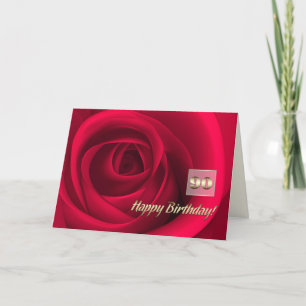 Happy 90th Birthday. Elegant Red Rose  Card