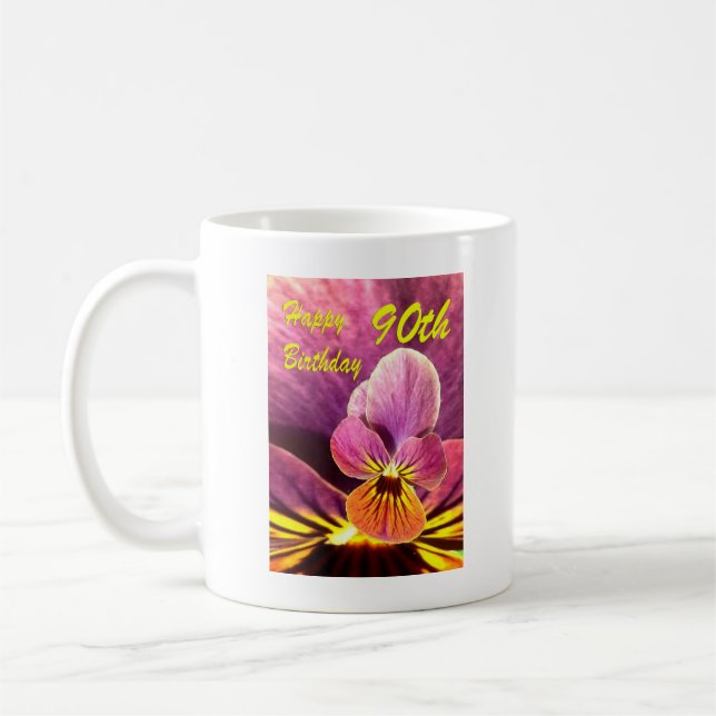 Happy 90th Birthday Flower Pansy Coffee Mug (Left)