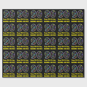 Happy 90th Birthday, Fun Colorful Stars Pattern 90 Wrapping Paper