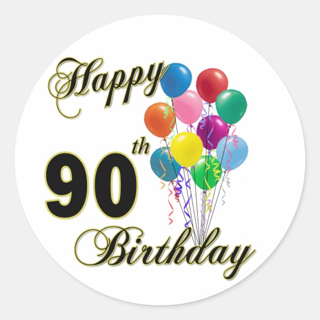 Happy 90th Birthday Gifts and Birthday Apparel Classic Round Sticker (Front)