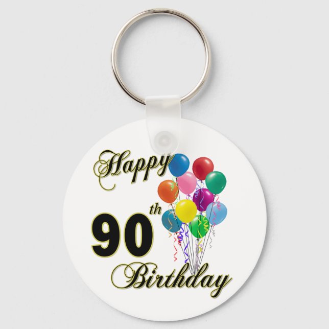 Happy 90th Birthday Gifts and Birthday Apparel Key Ring (Front)
