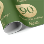 Happy 90th Birthday Green and Gold Glitter Wrapping Paper<br><div class="desc">Happy 90th Birthday Green and Gold Glitter Wrapping Paper with personalised name. For further customisation,  please click the "Customise it" button and use our design tool to modify this template.</div>