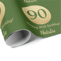 Happy 90th Birthday Green and Gold Glitter