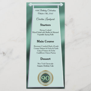 Happy 90th Birthday Green Glitter Foil Menu