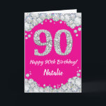 Happy 90th Birthday Hot Pink and Silver Glitter Card<br><div class="desc">Happy 90th Birthday Hot Pink and Silver Glitter Card with personalised name. For further customisation,  please click the "Customise it" button and use our design tool to modify this template.</div>
