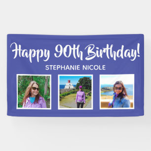 Happy 90th Birthday Lavender Personalised 3 Photos Banner