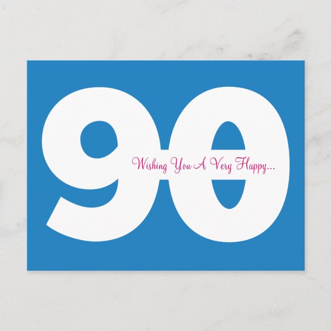 Happy 90th Birthday Milestone Postcards - in Blue (Front)