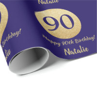 Happy 90th Birthday Navy Blue and Gold Glitter