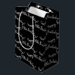 Happy 90th Birthday on black Medium Gift Bag<br><div class="desc">Happy 90th Birthday message in tile pattern on black.
Background colour and message can be edited.</div>