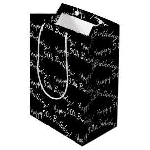 Happy 90th Birthday on black Medium Gift Bag