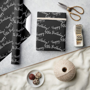 Happy 90th Birthday on black Wrapping Paper