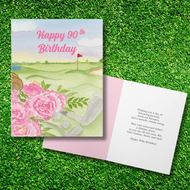 Happy 90th Birthday Peonies On Golf Course Card (Creator Uploaded)